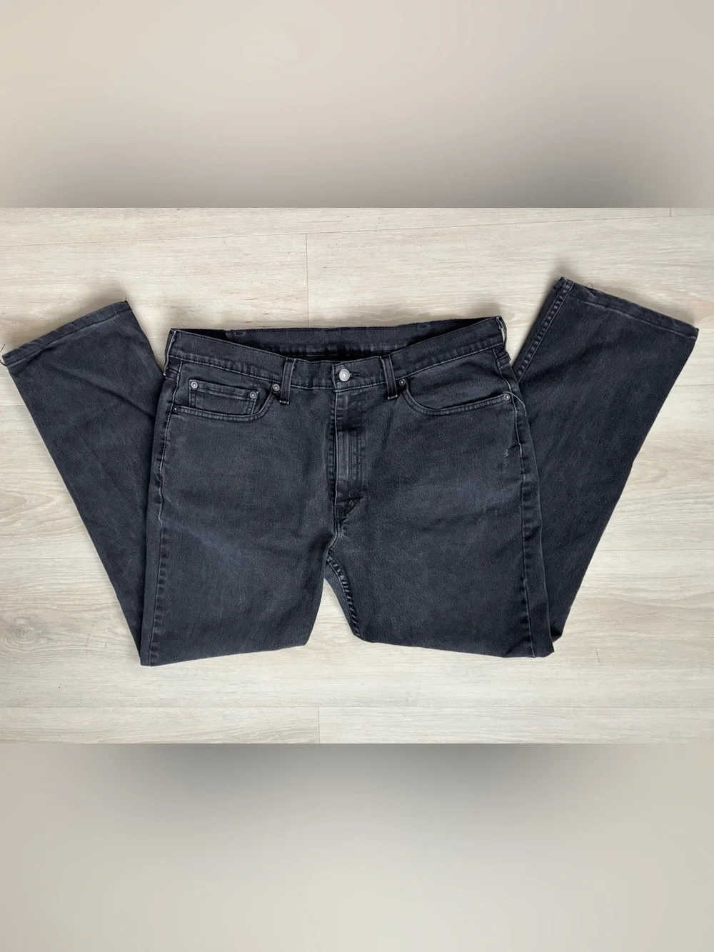 Levi's 514 Straight Black Wash Stretch Jeans Men's W38 L32 Dark Wash Denim